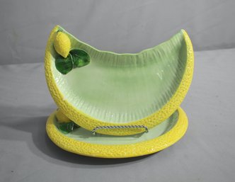 Pair Of Vintage Italian Faenza Lemon Wedge Plates