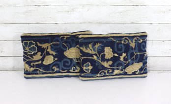 Antique Style Blue & Gold Floral Needlepoint Pillow  9' X 13' Decorative Accent