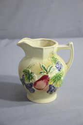 Vintage Italian Pottery Cream Yellow Hand Painted Pitcher With Berries And Grapes