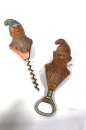 Pair Of Vintage  Barware Gnome Corkscrew And Bottle Opener