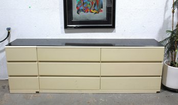 Maurice Villency 8-Drawer Modern Dresser With Black Glass Top  29'H X 89'W X 19.5'D