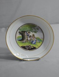 Vintage Painted And Gold Detailed Porcelain Shallow Bowl  1053