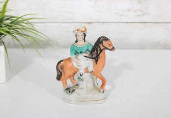Antique Victorian Staffordshire Figure, Lady On Horse Figurine  Hand Painted Equestrian Figure  5.5'