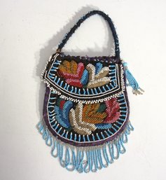 Antique Native American Beaded Purse  Floral Design  Velvet & Hide Lining  Early 1900s