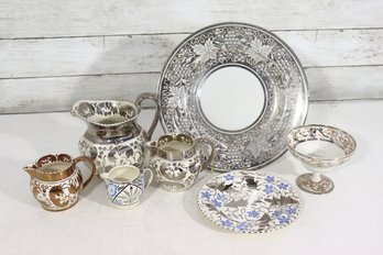 Mixed Lot Of Decorative Porcelain & Silver-Overlay Tableware  Wedgwood & Floral Designs