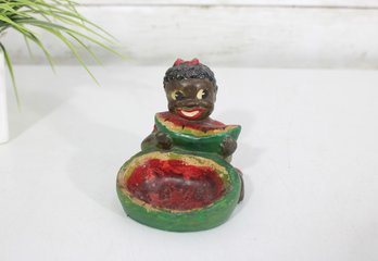Vintage Black Americana Figural Watermelon Ashtray  Hand Painted  4'