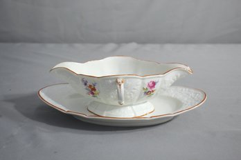 Vintage Meissen Porcelain Floral & Gold Trim Double Handle Sauciere