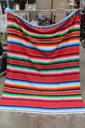 Vibrant Mexican Serape Blanket With Fringe Edges -80'x 58'