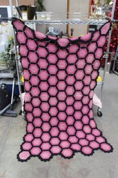 Handcrafted Pink And Black Hexagon Crochet Throw Blanket -58'x 45'