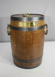 Large Vintage Wooden Barrel Ice Bucket  Brass Accents & Metal Lined