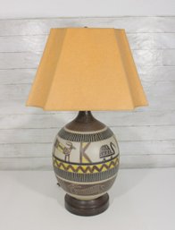 Vintage 31' Table Lamp With African Animal Motif  Ceramic Base With Shade