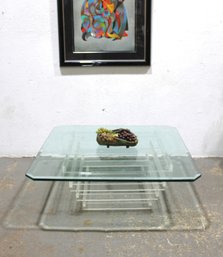 Modern Lucite And Glass Square Coffee Table  16'H X 41.5'W X 41.5'D