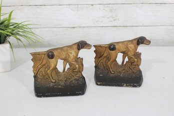 Pair Vintage Cast Metal Hunting Dog Bookends  Sporting Dog Figural  5'