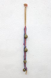 Vintage Handcrafted Beaded Wall Hanging With Brass Bells  Colorful Textile Decor  38'