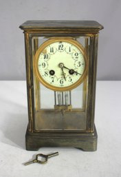 Antique French Brass & Glass Crystal Regulator Clock  Includes Key- ( Untested ). 10' X 6'