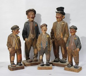 Five Vintage Signed Trygg Sweden Hand Carved Hobo Figurines