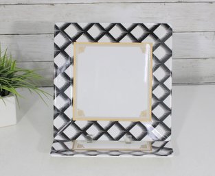 Set Of 2 Essex Square Dinner Plates  Black & White Geometric Pattern With Gold Trim  10.5'
