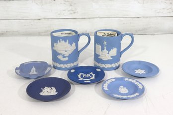 Wedgwood Blue Jasperware Lot  1971 Christmas Mugs & Commemorative Pin Dishes