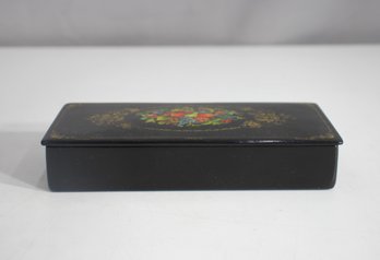 Vintage Hand-Painted Lacquered Trinket Box  Floral & Fruit Design  Red Interior