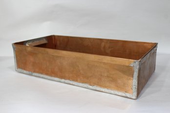 Vintage Handmade Copper Tray With Soldered Edges And Sturdy Handle