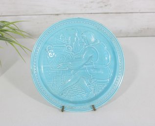 1939 New York Worlds Fair Plate  Homer Laughlin American Potter  Turquoise  7' Round  Labor Exhibit