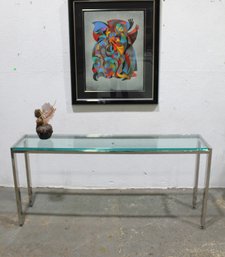 Modern Chrome And Glass Console Table  28'H X 60'W X 14.5'D (Some Chips, See Photos)