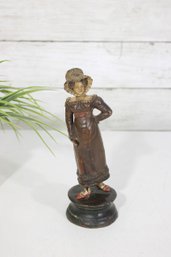 Vintage Terracotta Lady Figurine On Base  Art Nouveau Style Statue  7' (Damage)
