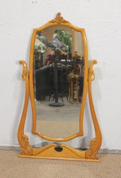 Antique Wooden Vanity Mirror  Ornate Carved Frame  Freestanding / Tabletop Style  51.5' H X 31' W