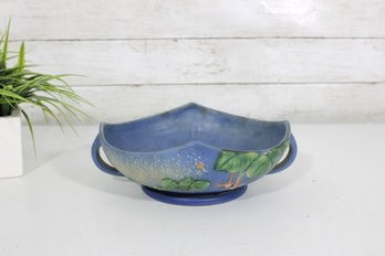 Roseville Pottery Blue Fuchsia Double Handle Bowl  9'  Art Pottery Vintage