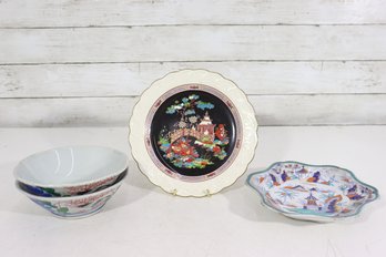 Asian-Inspired Porcelain Lot  Wedgwood China Bowl, Decorative Plate & Floral Bowls
