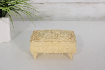 Vintage 1960s Celluloid Lovers Footed Trinket Jewelry Box W/ Mirror  2.5'h X 4.5' X 3.5'