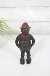 Vintage Cast Iron Black Americana Give Me A Penny Coin Bank  5.5'