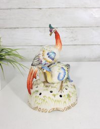 Antique Von Schierholz Porcelain Peacock & Peachick Figurine  Hand Painted Germany  9'