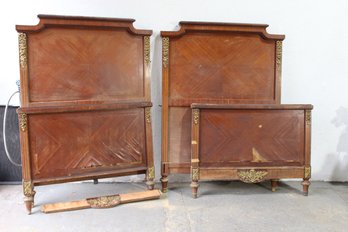 Pair Of Antique Wooden Bed Frames With Gilded Ornate Details (Restoration Project)
