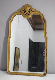 Antique Gilded French Wall Mirror With Decorative Crest