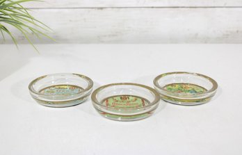 Set Of 3 Vintage Glass Advertising Coasters  Crme De Roses, Crme DOvos & Cycle  3.5'