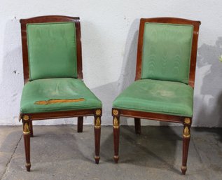 3-Pair Of Antique Green Upholstered Chairs With Gilt Accents (Restoration Needed)