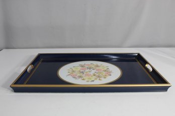 Blue Serving Tray With Floral Design -21' X 15'