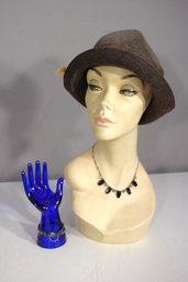 #34-Vintage Art Deco Black Glass Necklace & Bracelet Set  Silver Tone With Rhinestone Accents