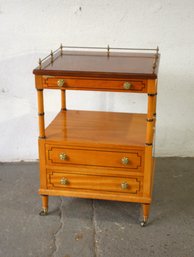 Antique French Two-Tier Side Table With Brass Gallery Rail And Casters