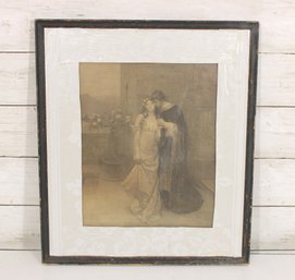 Vintage Romantic Couple Print  Victorian Style Sepia Tone Art  Framed 16' X 13.5'