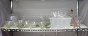 Shelf Lot Of Clear Glassware  Bowls, Cups, Dishes & Serving Pieces