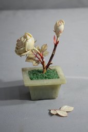 Vintage Chinese Glass Stone Potted Flower Figurine