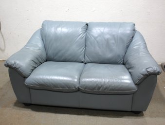 Powder Blue Leather Loveseat