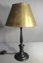 Traditional Candlestick Style Table Lamp With Brass Shade