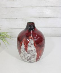 Signed L. Dage French Studio Pottery Vase  Drip Glaze Red & White  8'  Made In France