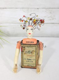One-of-a-Kind Mixed Media Folk Art Sculpture  Figural Bottle & Wire Headpiece-7'h