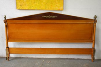 Vintage King Size Headboard With Brass Accents And Geometric Crown