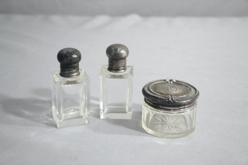 Group Of 3 Antique Glass Vanity/Cosmetic Vessels