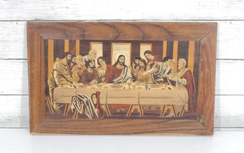 Vintage Last Supper Wood Inlay Wall Art  Religious Panel Plaque  10' X 16.5'